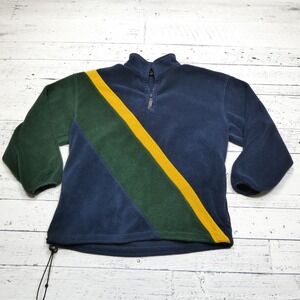 VINTAGE Trader Bay Fleece Jacket Sweatshirt Mens Large Blue Green Stripe 1/4 Zip